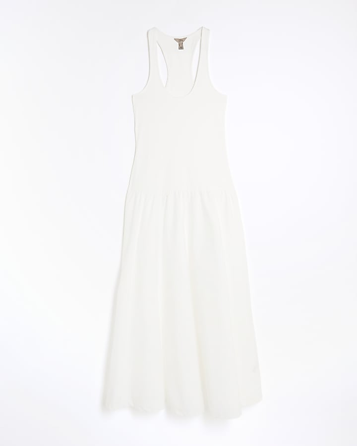 Cream Sleeveless Scoop Neck Maxi Dress