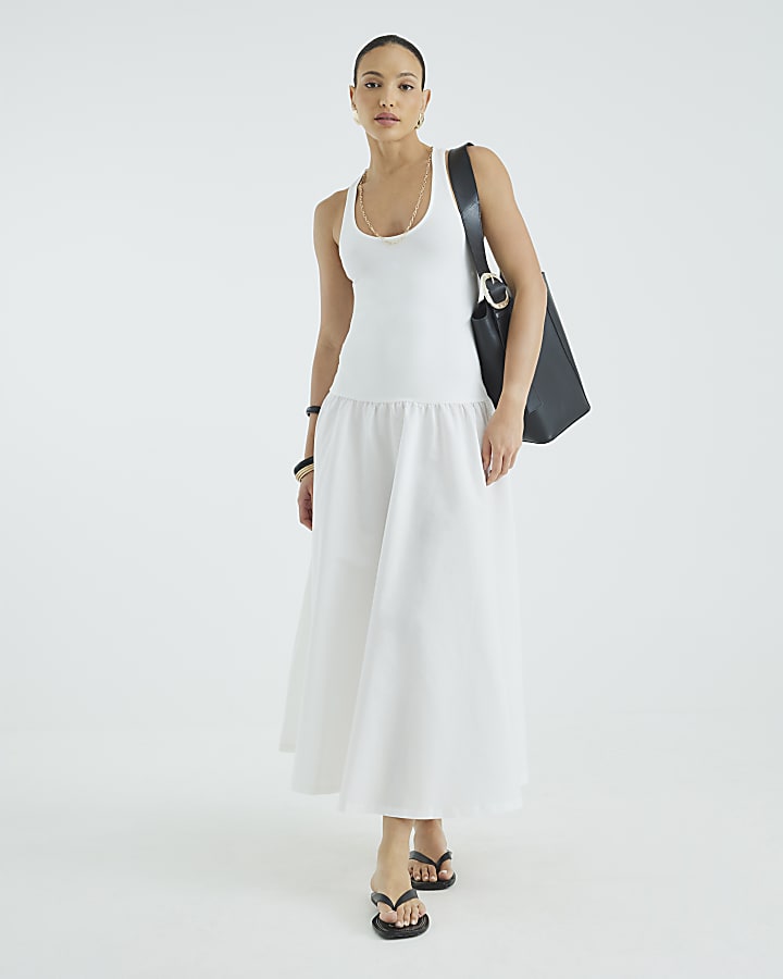 Cream Sleeveless Scoop Neck Maxi Dress
