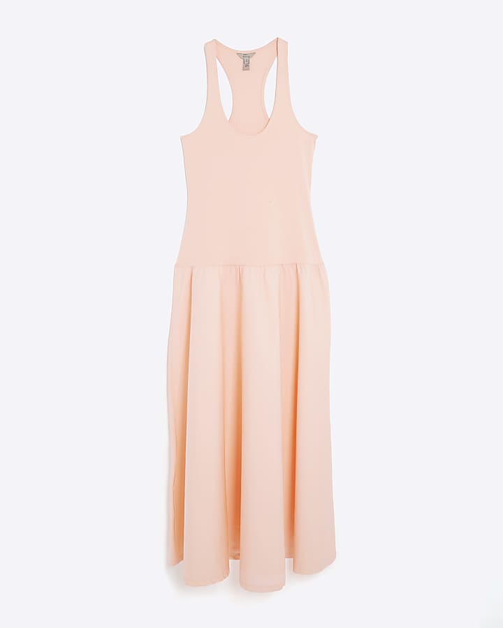 Coral Sleeveless Scoop Neck Maxi Dress