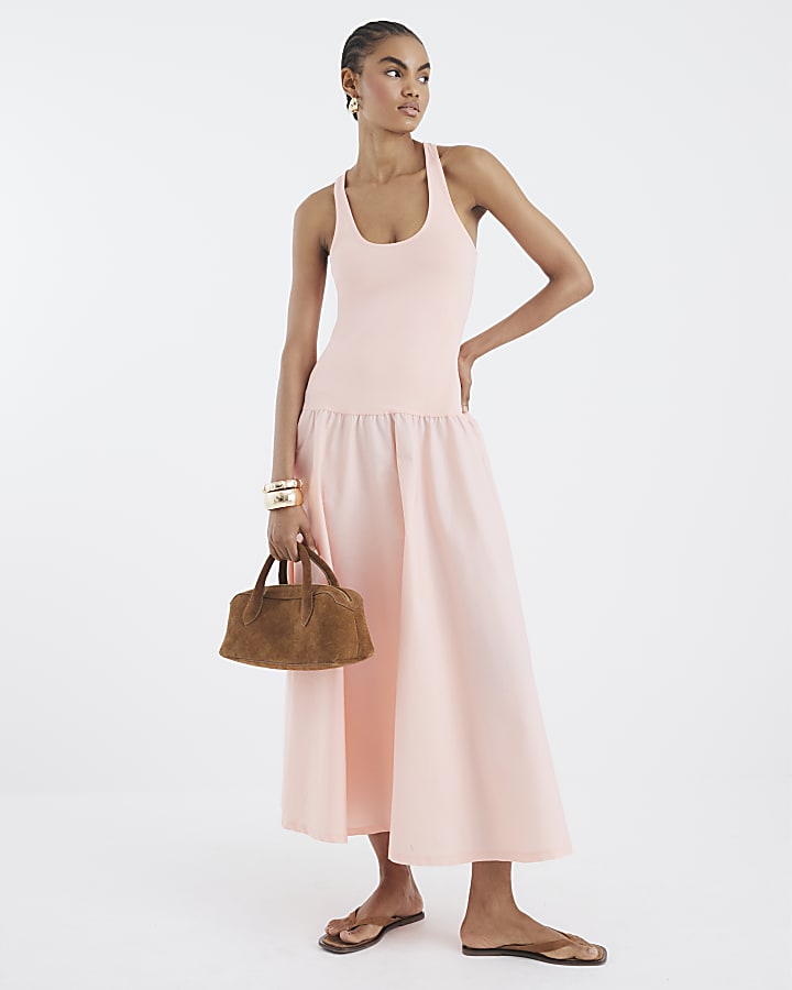 Coral Sleeveless Scoop Neck Maxi Dress