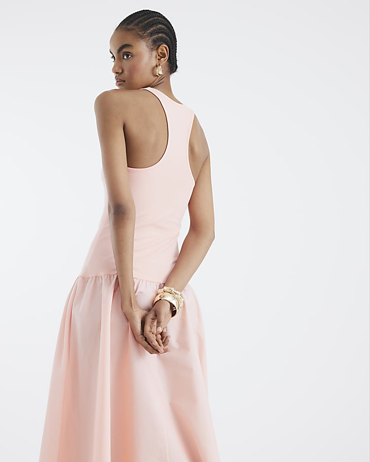 Coral Sleeveless Scoop Neck Maxi Dress