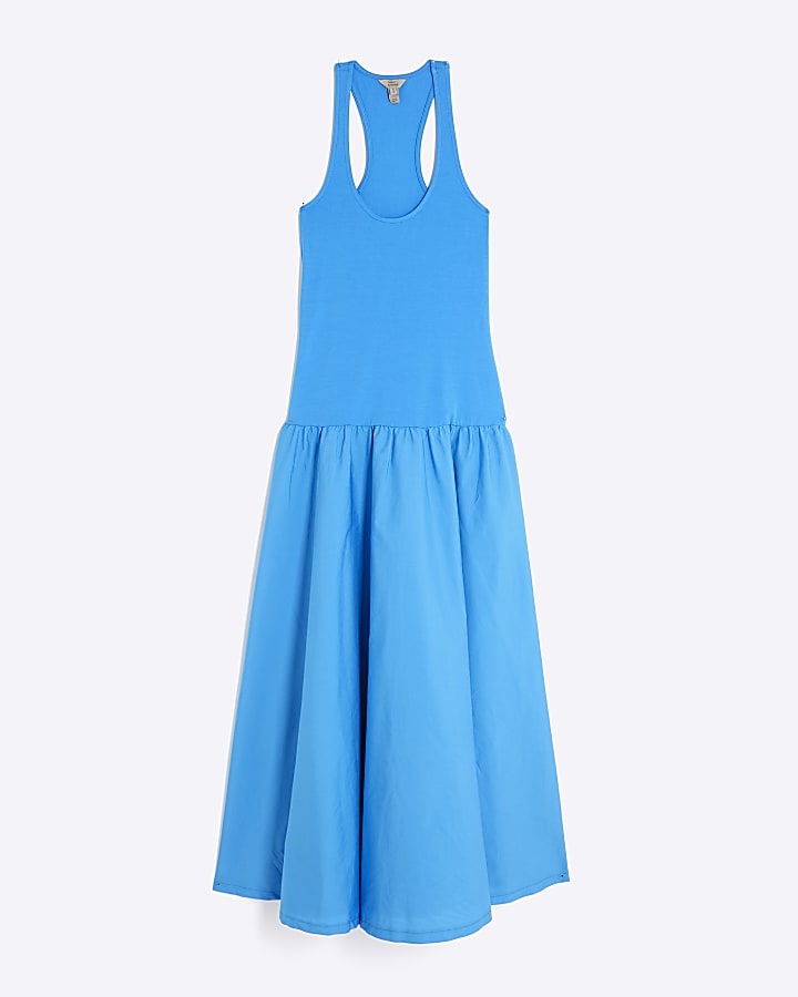 Blue Sleeveless Scoop Neck Maxi Dress