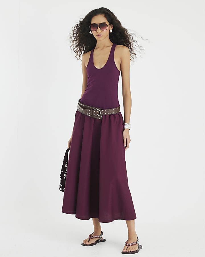Red Sleeveless Scoop Neck Maxi Dress