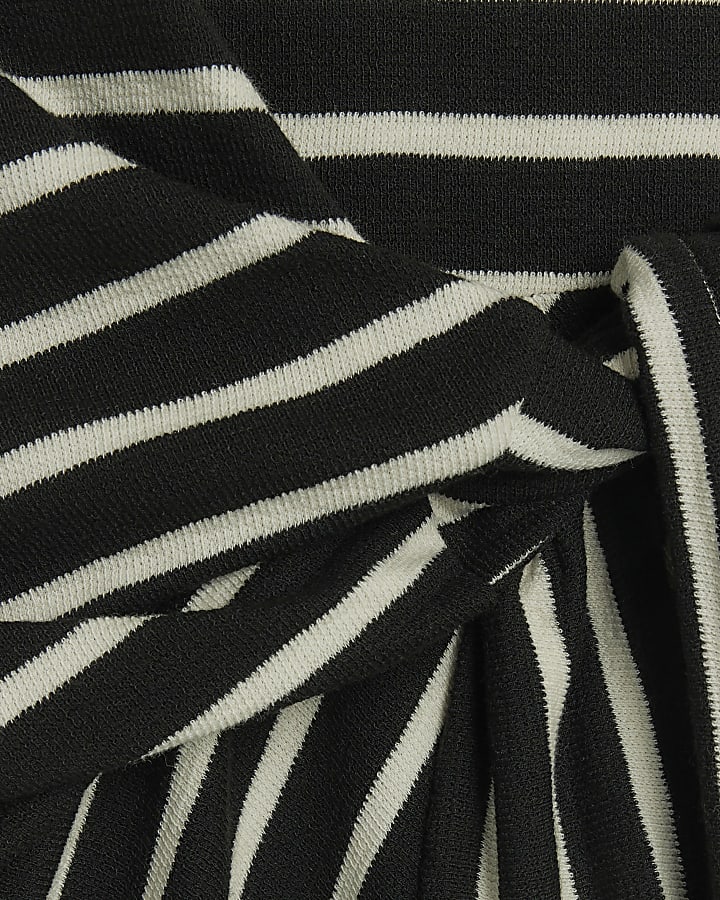 Black Stripe Knot Side Midi Dress