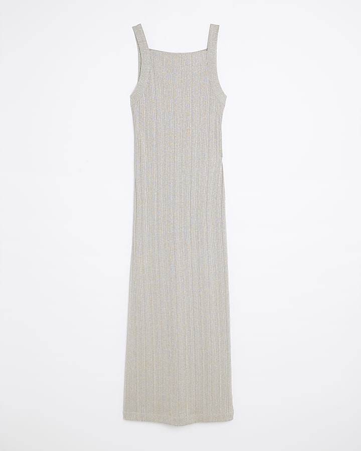 Silver Sleeveless Metallic Midi Dess
