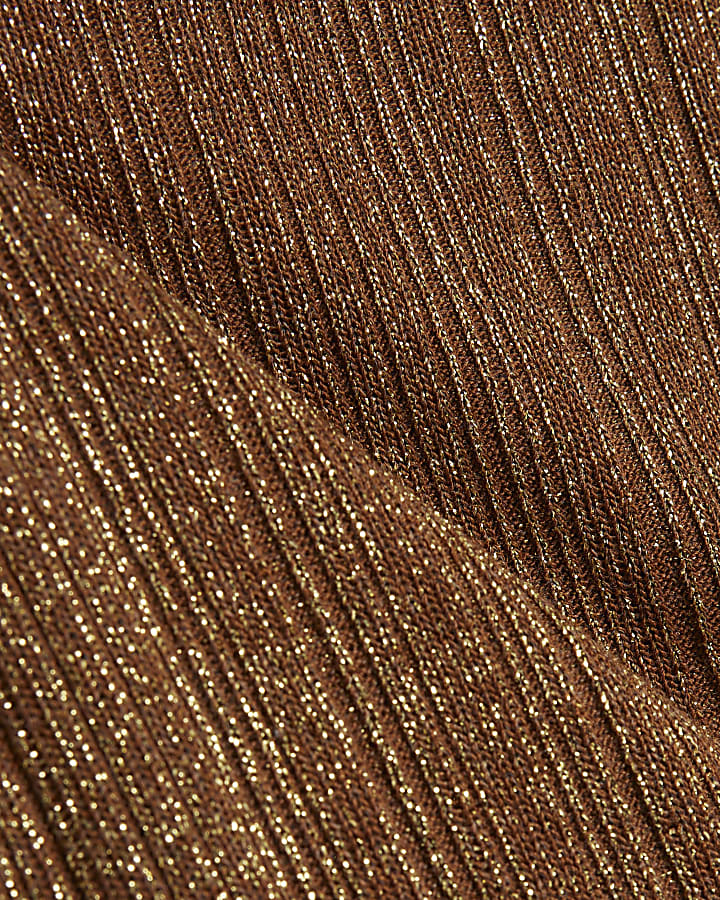 Brown Sleeveless Metallic Midi Dess