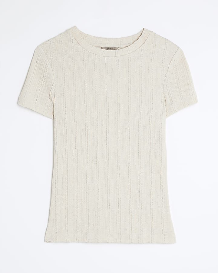 Cream Short Sleeve Textured T-shirt