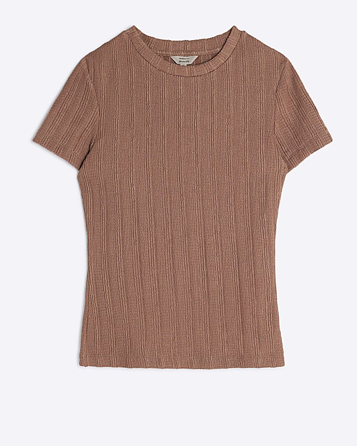 Brown Short Sleeve Textured Baby T-shirt
