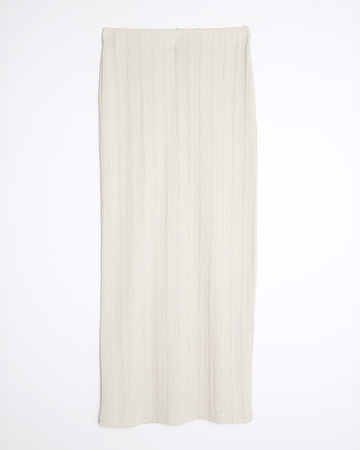 Cream Textured Midi Skirt