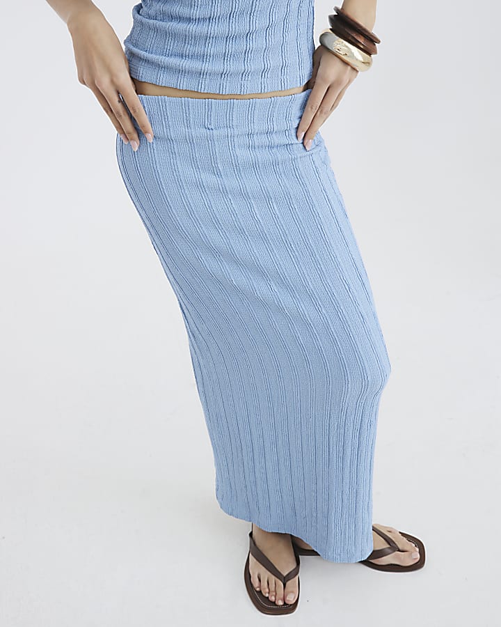 Blue Textured Midi Skirt