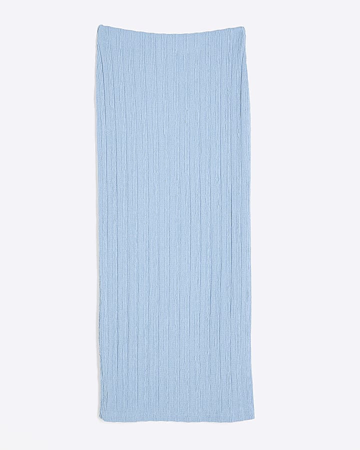 Blue Textured Midi Skirt