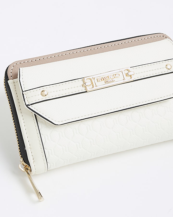 Cream Embossed Monogram Envelope Purse
