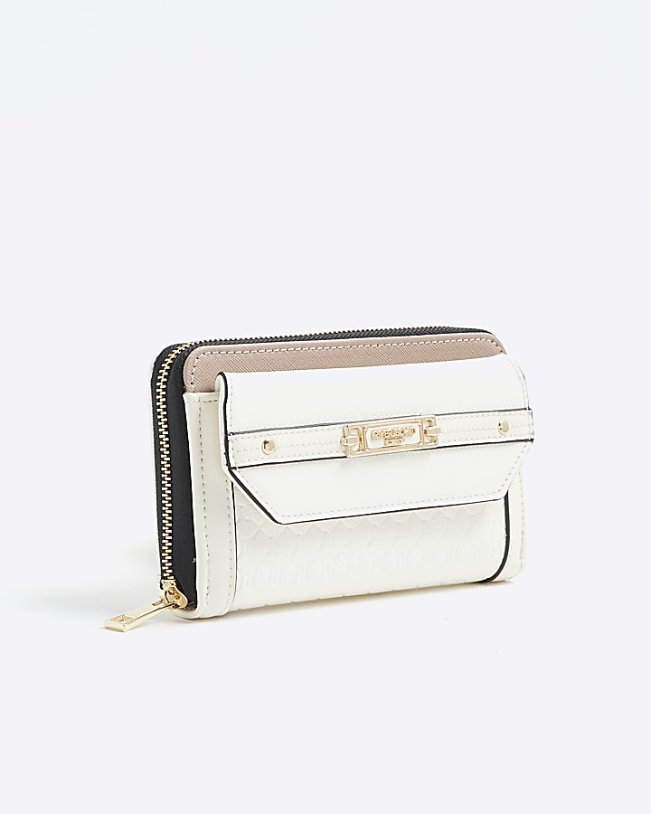 Cream Embossed Monogram Envelope Purse