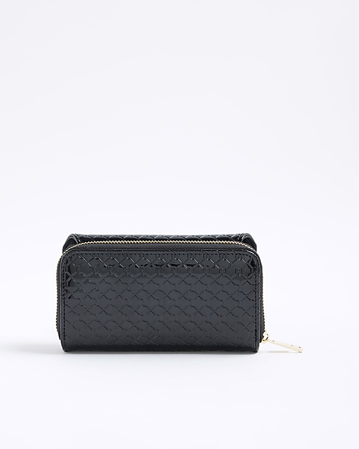 Black RI Monogram Embossed Flap Purse