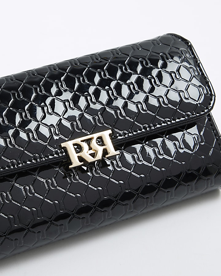 Black RI Monogram Embossed Flap Purse