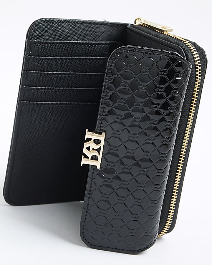 Black RI Monogram Embossed Flap Purse
