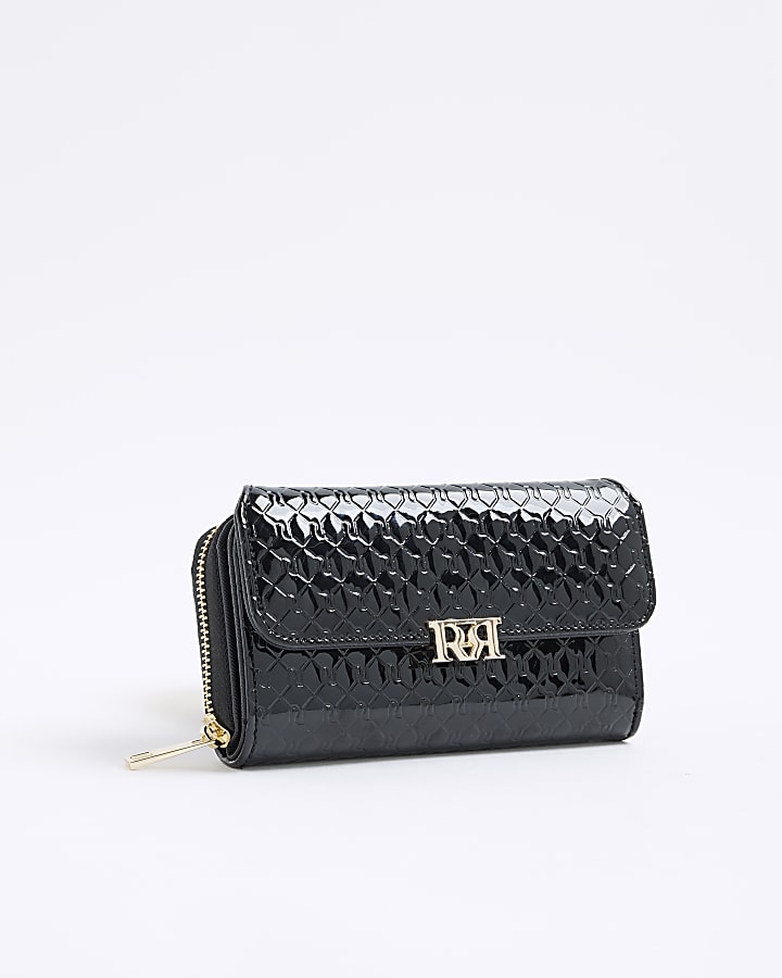 Black RI Monogram Embossed Flap Purse
