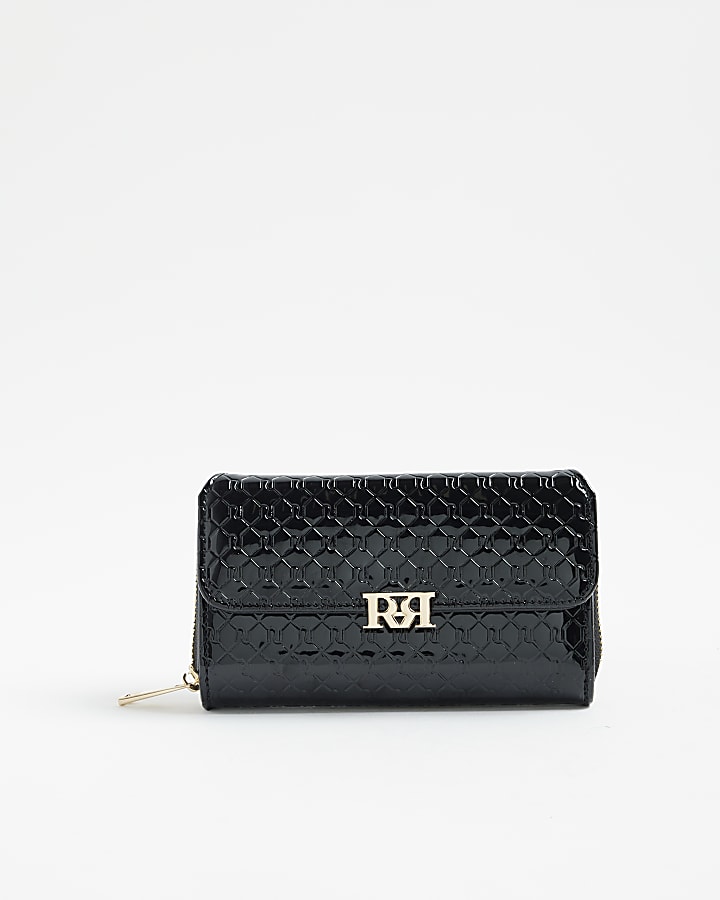 Black RI Monogram Embossed Flap Purse