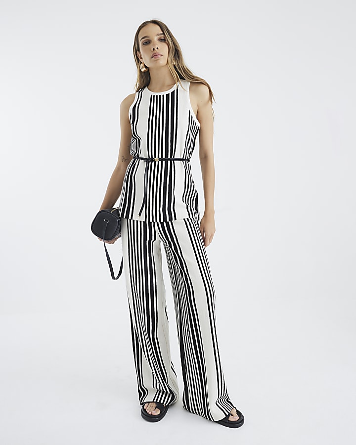 Black Stripe Wide Leg Trousers