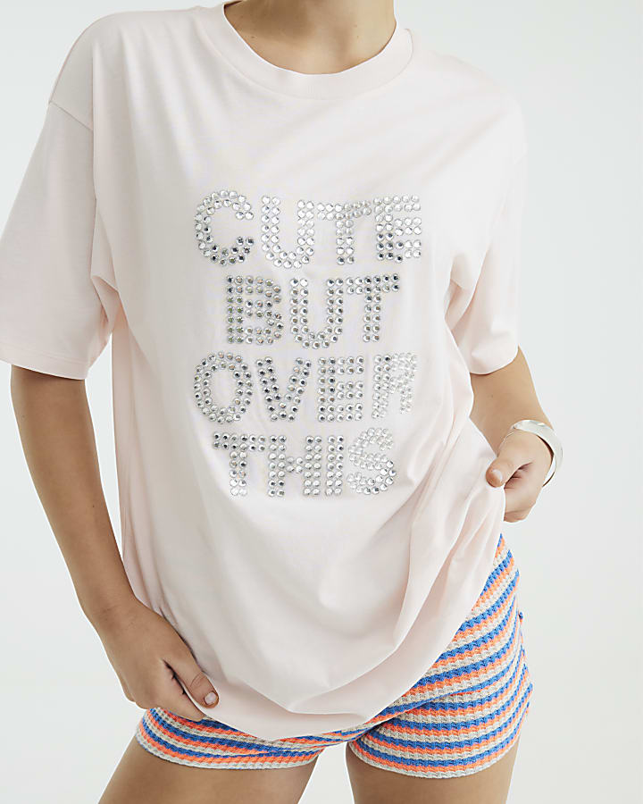 Pink Short Sleeve Cute But Over This T-shirt