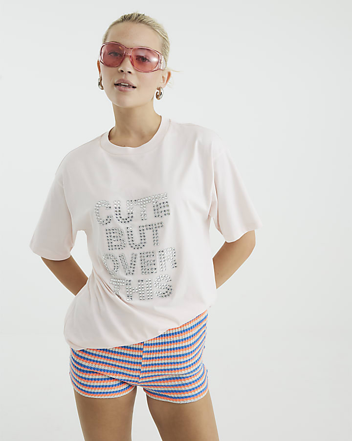 Pink Short Sleeve Cute But Over This T-shirt