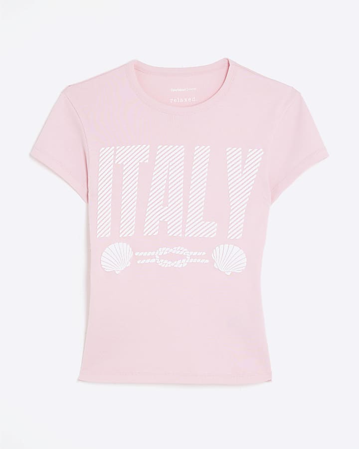 Pink Short Sleeve Embossed Italy T-Shirt