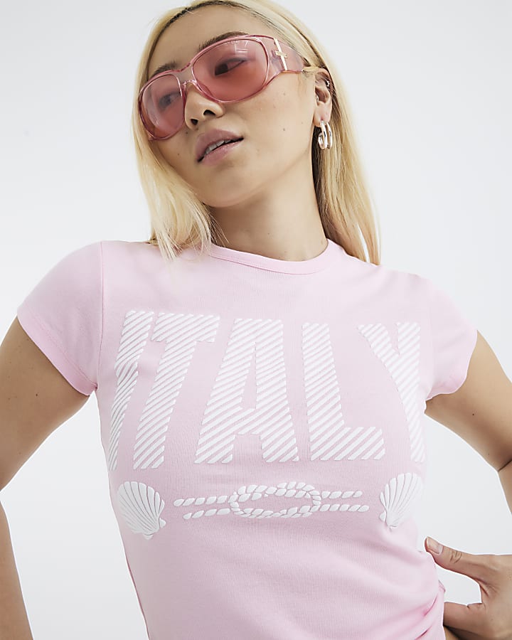 Pink Short Sleeve Embossed Italy T-Shirt