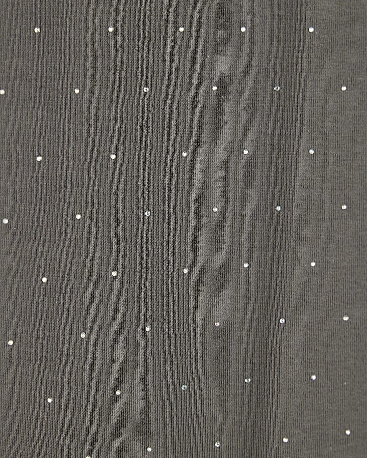 Grey Sleeveless Diamante Detail Tank Top