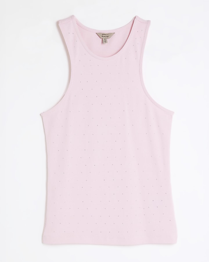Pink Diamante Sleeveless Tank Top