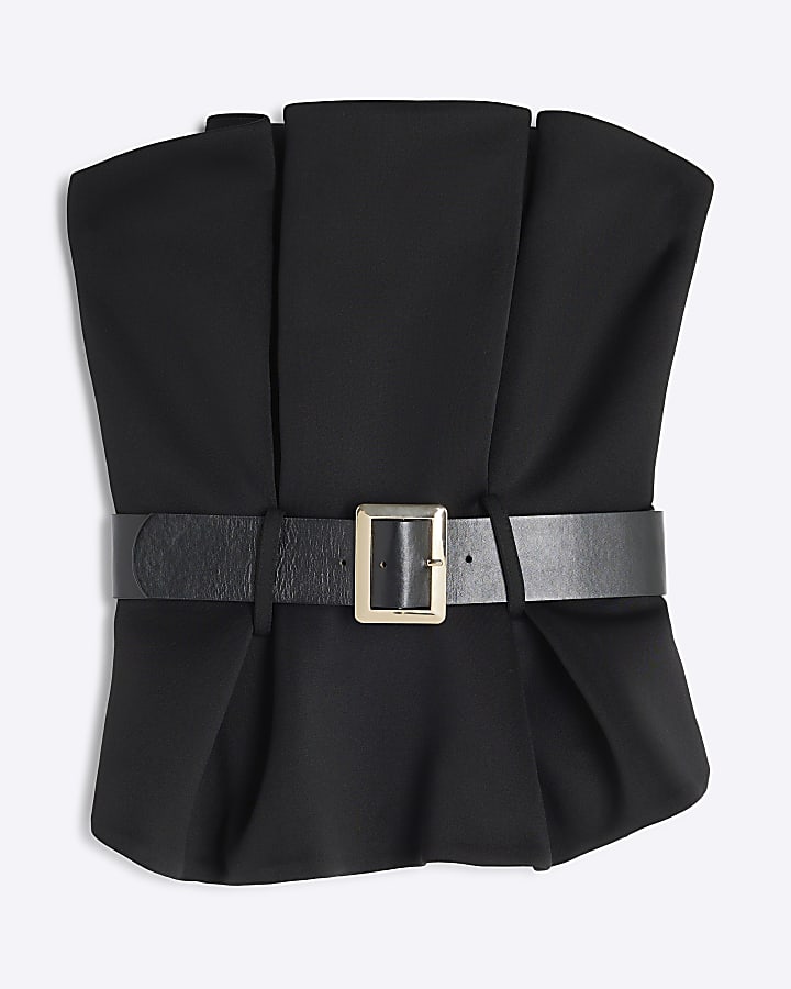 Black Structured Belted Bandeau Top