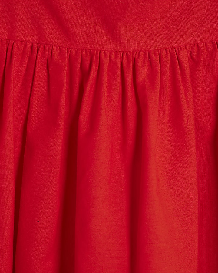 Red Short Sleeve Poplin Mini Dress