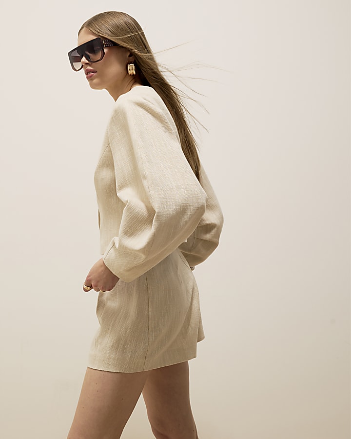 Cream Cotton Tailored Shorts