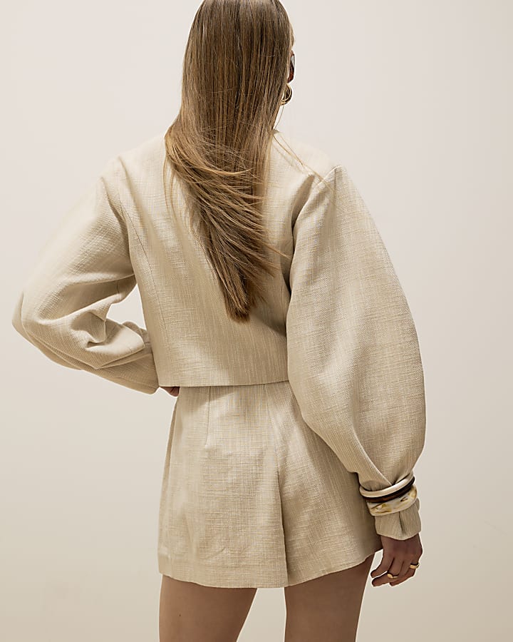Cream Long Sleeve Collarless Jacket