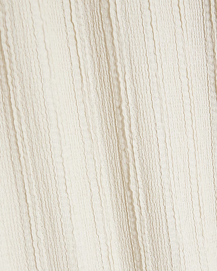 Cream Textured Wide Leg Trousers