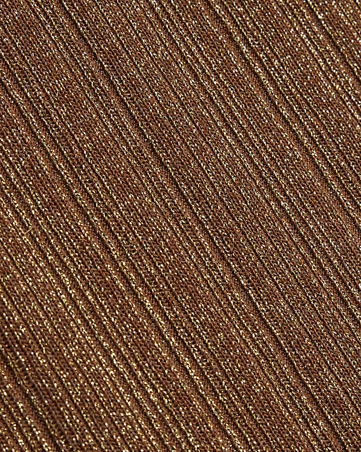 Brown Sleeveless Lurex Vest