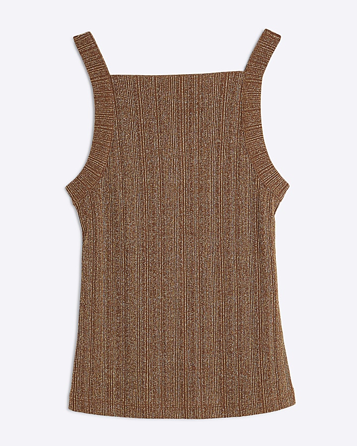 Brown Sleeveless Lurex Vest