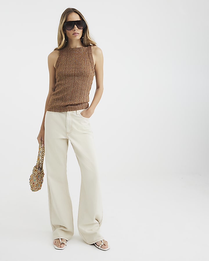 Brown Sleeveless Lurex Vest