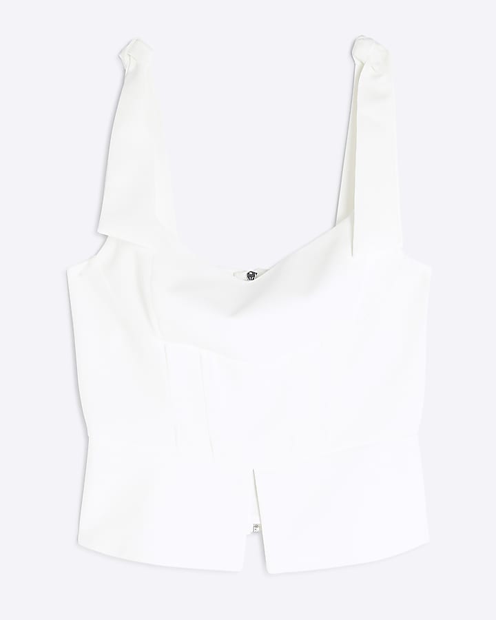 Cream Sleeveless Corset Bow Detail Top