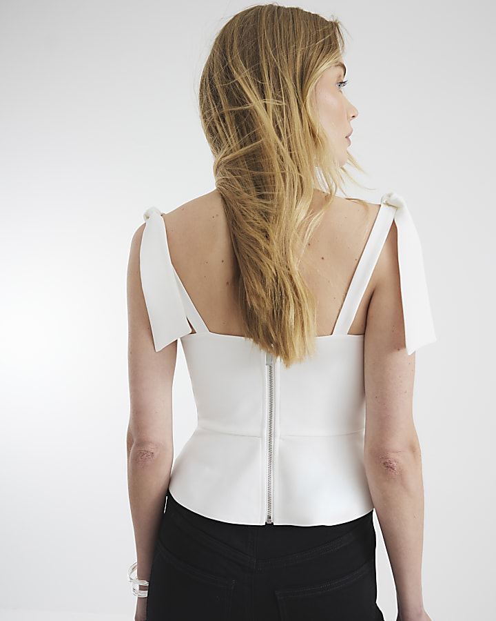 Cream Sleeveless Corset Bow Detail Top