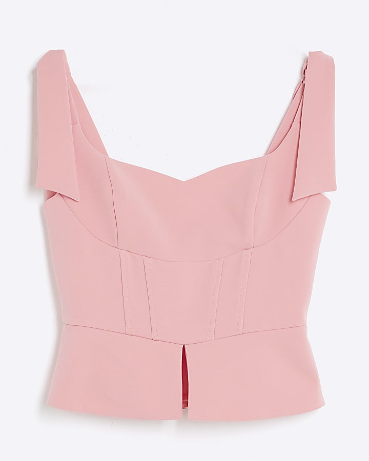 Pink Sleeveless Corset Bow Detail Top