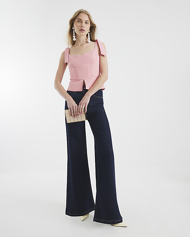 Pink Sleeveless Corset Bow Detail Top