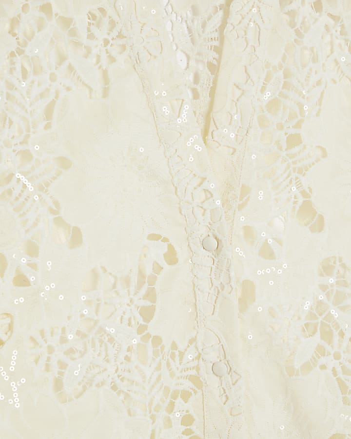 Cream Cutwork Sequin Shirt