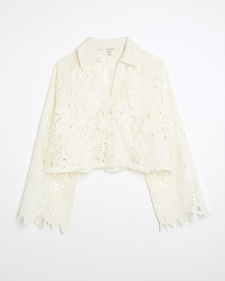 Cream Cutwork Sequin Shirt
