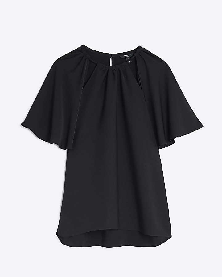 Black Ruched Neck T-shirt