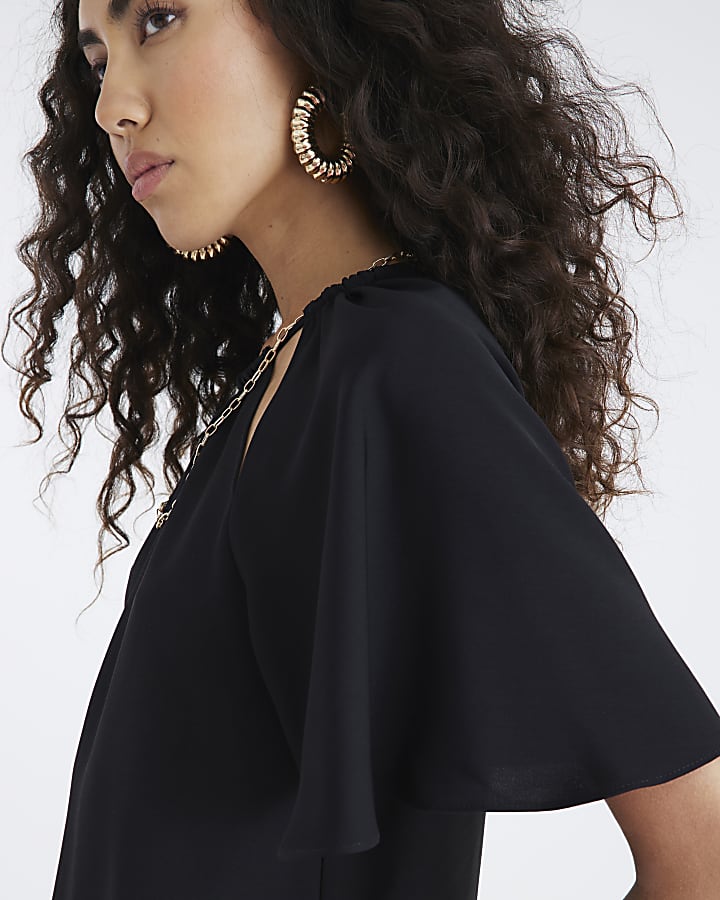 Black Ruched Neck T-shirt
