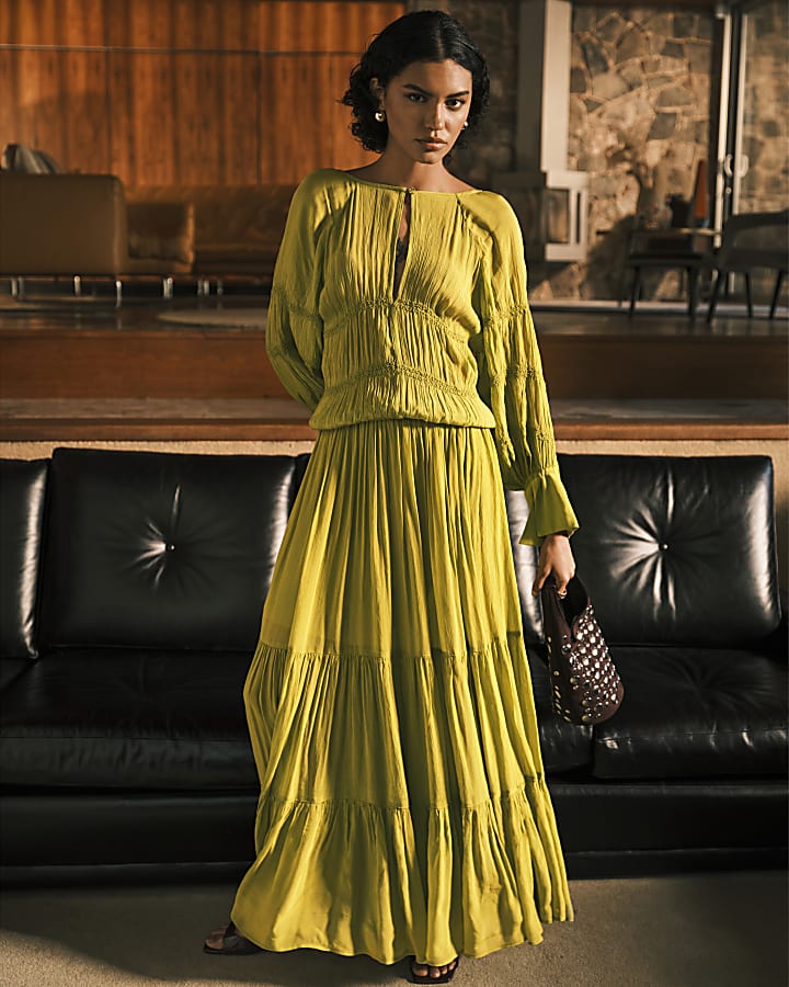 RI Studio Lime Green Layered Maxi Dress