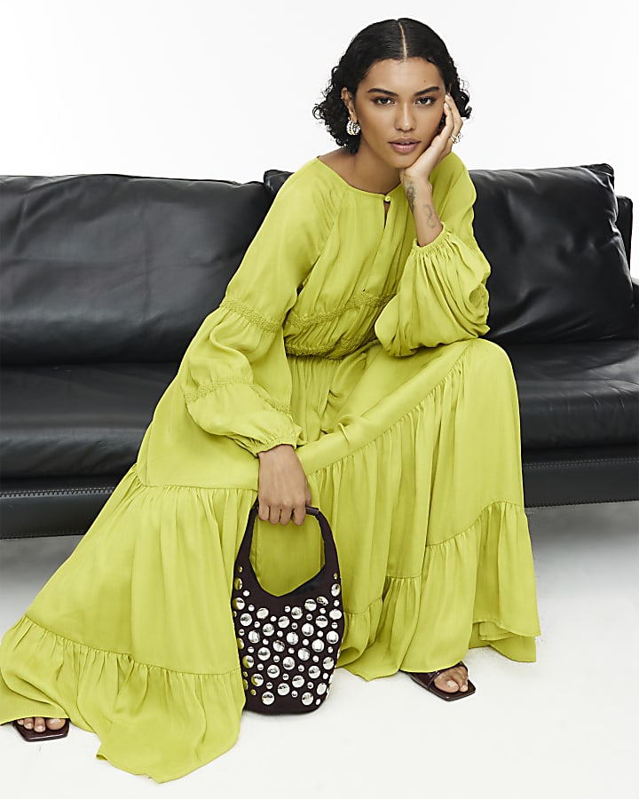 RI Studio Lime Green Layered Maxi Dress