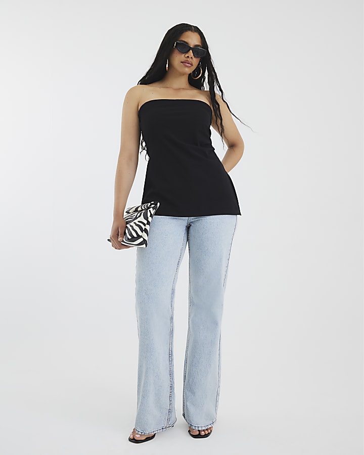 Black Sleeveless Drape Bandeau Top