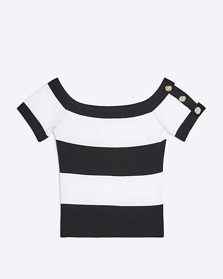 Black Striped Knit Bardot Top