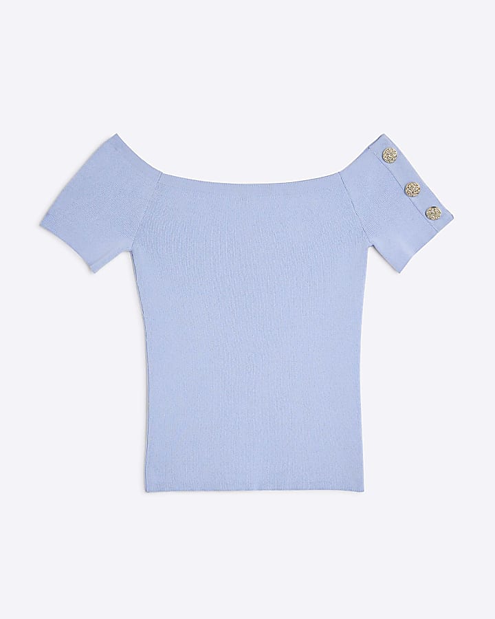 Blue Knit Bardot Top